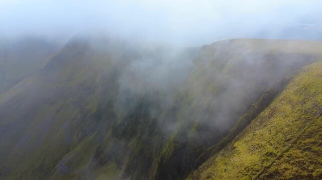 Mist Rolling Over Mountain Snowdonia Wales 4K