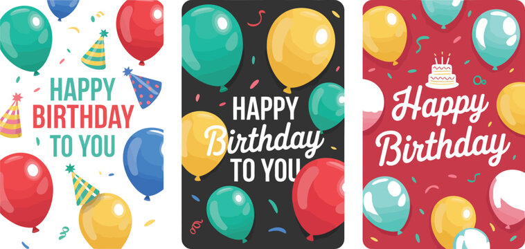 Happy birthday greeting cards with balloons Vector