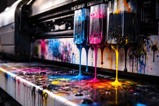 Printer handles hanging with vivid dripping ink marks