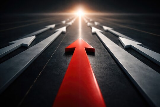 Visual of a red arrow at the forefront with white arrows following toward a goal