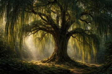 Obraz premium Striking image of a vast tree adorned with long hanging branches