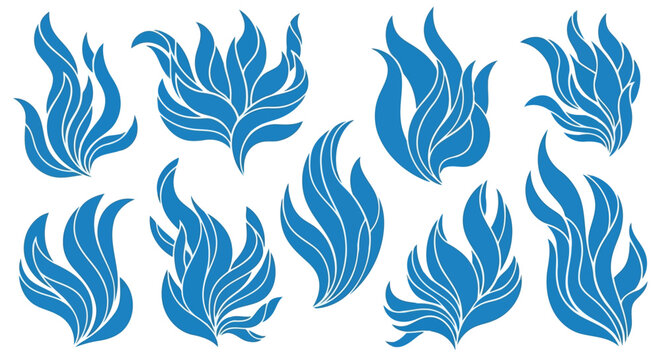 Blue flame vector set isolated on white background for logo design