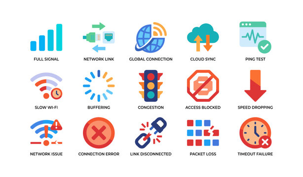 Network status icons showing connectivity states on white background