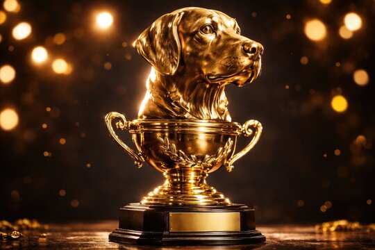 Polished gold dog head trophy honoring outstanding canine performance