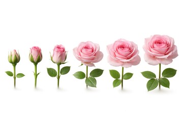 Fototapeta premium Sequential flowering stages of a rose against a clean white background