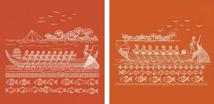 Warli art circular pattern with tree of life, traditional Indian tribal folk painting vector, terracotta background with white ethnic figures