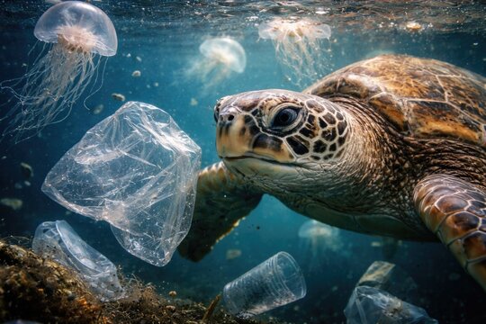 Turtle Faces Challenge Differentiating Jellyfish from Plastic Debris
