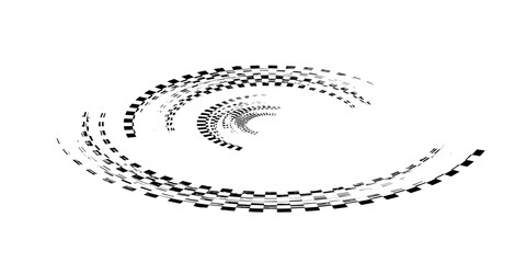 Drift background monochrome with texture wheel marks and drift in skidding, rounded tire marks. Vector isolated texture. © Ubay