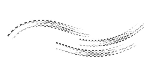 Drift background monochrome with texture wheel marks and drift in skidding, rounded tire marks. Vector isolated texture. © Ubay