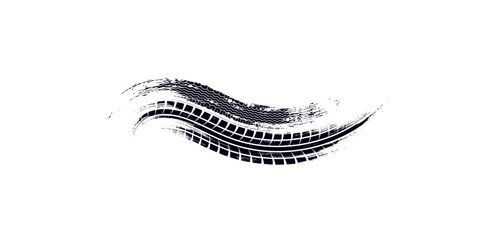 Drift background monochrome with texture wheel marks and drift in skidding, rounded tire marks. Vector isolated texture. © Ubay