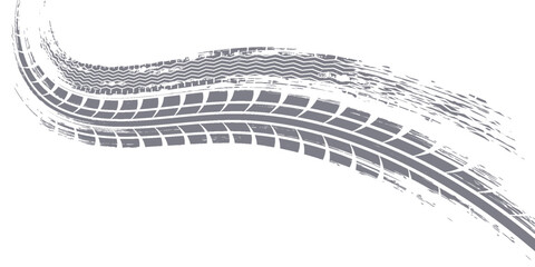 Drift background monochrome with texture wheel marks and drift in skidding, rounded tire marks. Vector isolated texture. © Ubay