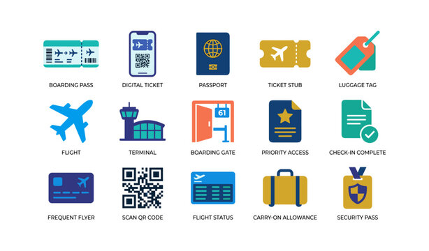 Travel document icons showing boarding passes and airport ids