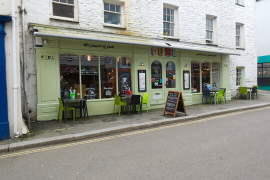Cityscape at English city of Falmouth with Fuel restaurant on a cloudy winter day. Photo taken February 2nd, 2026, Falmouth, United Kingdom.