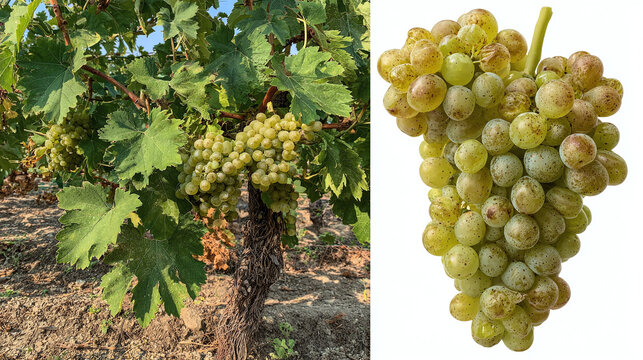 organic white wine grape cultivation in italian vineyards using guyot pruning method surrounded by vibrant green vines and rural scenery