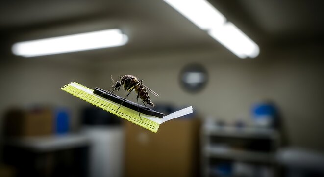 Mosquito Insect Perched on Yellow Strip in Laboratory