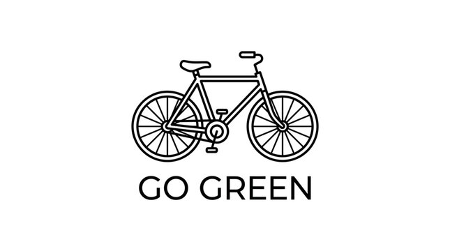 Minimalist bicycle line art illustration with Go Green text.