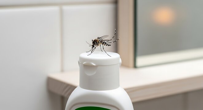 Mosquito perched atop a white bottle cap