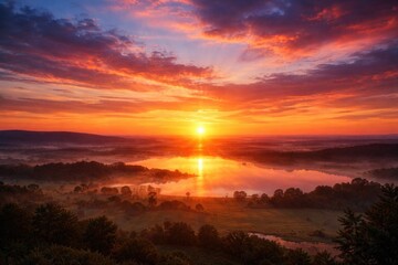 Naklejka premium Luminous early morning horizon with vibrant dawn colors