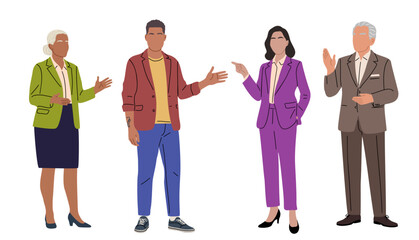 Fototapeta premium Set of diverse professionals gesturing confidently, conveying collaboration. Their expressions suggest enthusiasm and engagement. Ideal for business meetings or team discussions