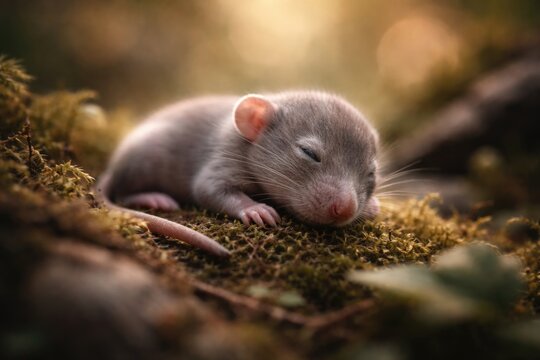 Tiny baby rat resting peacefully reflecting the fragility of existence and nature's rhythm