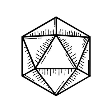 D20 dice sketch, rpg dice - vector illustration