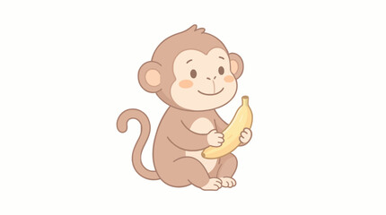 Cute baby monkey holding banana cartoon vector illustration with adorable jungle animal isolated on white background © MD Faysal 