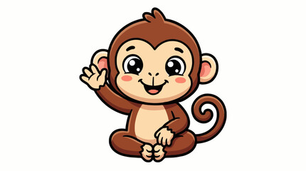 Cute waving baby monkey cartoon vector illustration with smiling jungle animal character isolated on white background © MD Faysal 