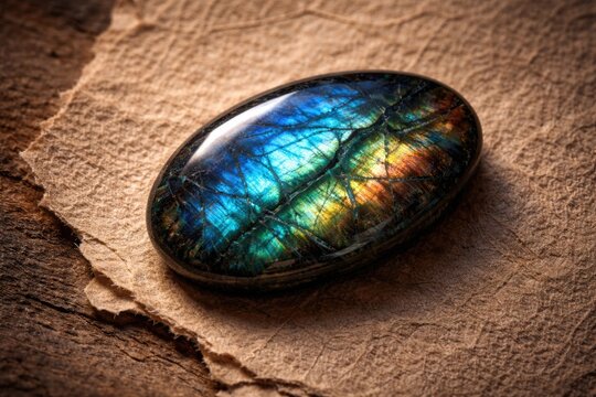 Rough textured paper with labradorite gem spectrolite on surface