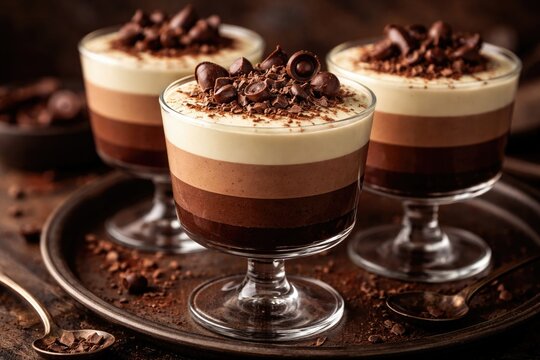 Decadent triple chocolate mousse served in elegant glass cups