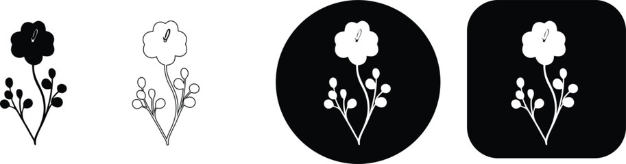 Simple black and white flower with berries on white background, flower berry simple © SilhouetteStore