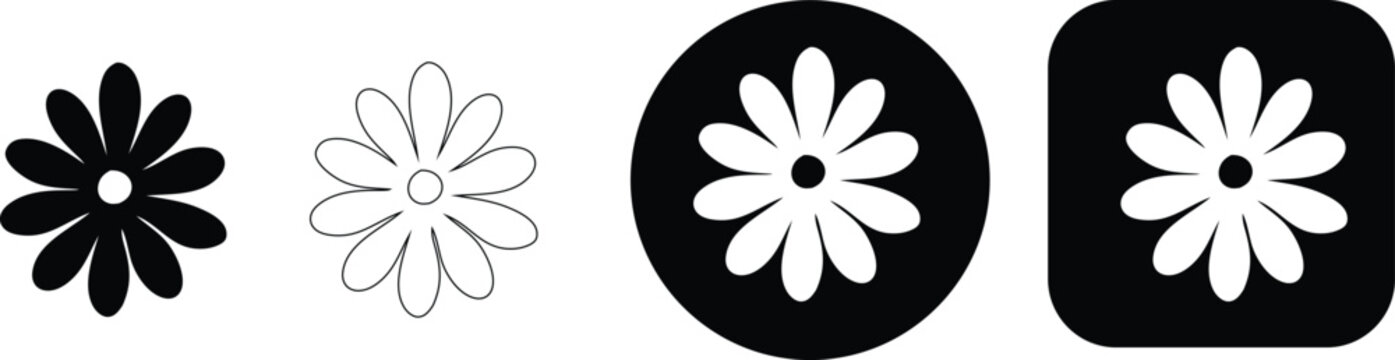 Abstract daisy flower with solid outline circle and square variations