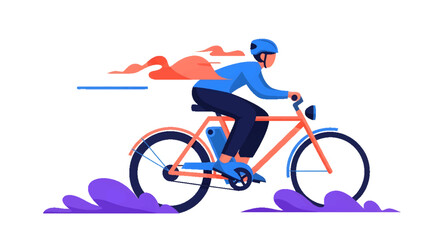Fototapeta premium Man riding an electric bicycle with motion blur and stylized clouds, symbolizing speed and eco-friendly transportation