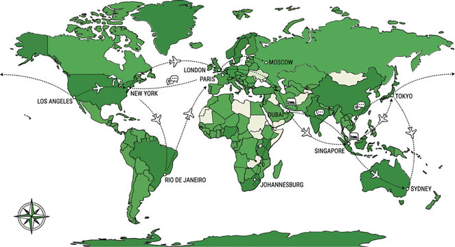 Green world map, global geography, vector illustration, earth continents