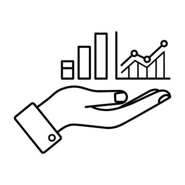 Hand holding business graphs and charts showing financial growth and statistics