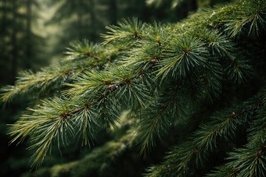 Detailed shot of deodar tree foliage showing needle texture