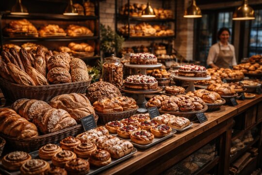 Stylish bakery offering multiple types of handcrafted bread and desserts