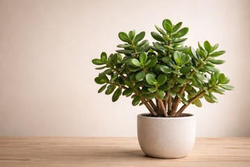 Fototapeta premium Full view of jade family succulent with copyspace space