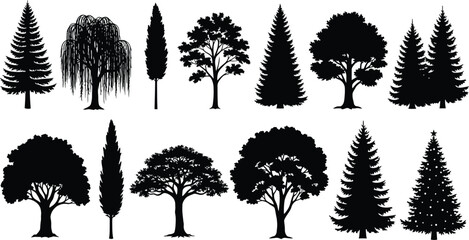 Black and white vector tree icons set Vector © MDIMRAN