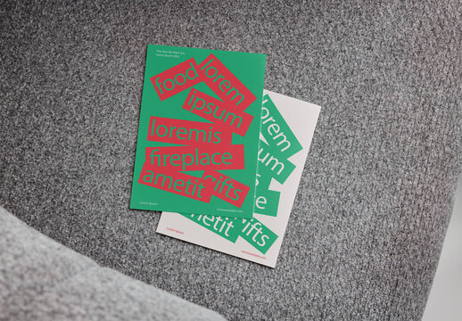 Mockup Of Two Customizable Post Cards On Chair