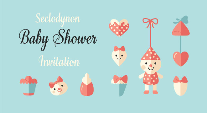 Baby shower invitation cute cartoon characters.