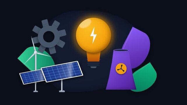 Renewable Sustainable Energy Transition with Solar Panels Wind Turbine and Glowing Bulb