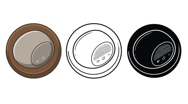 Smart speaker vector icon set, modern home assistant device illustrations, digital voice control technology graphics, AI-powered audio system for smart home automation.