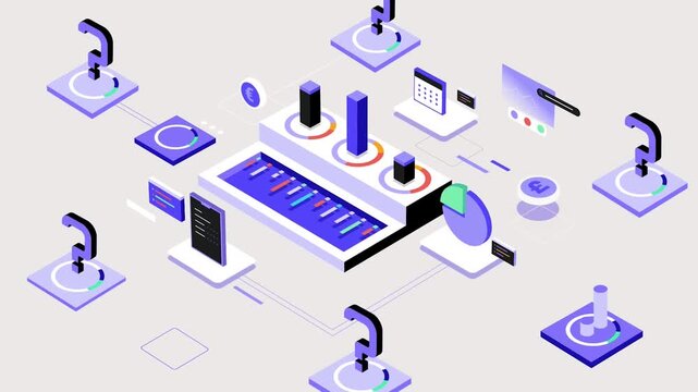 Isometric Server Hardware with Data Processing and Networking 2D Animation