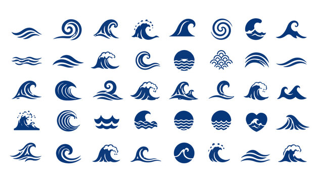 Blue wave icon vector set for ocean and water symbol design