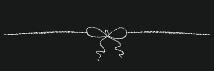 Fototapeta premium Chalk coquette bow on ribbon. Hand drawn vector illustration isolated on black background for design template wedding, Birthday, Christmas decoration or discount, sale.