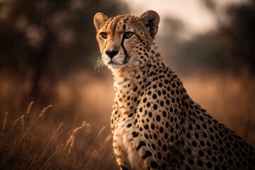 Fototapeta premium Stunning portrait of a solitary wild cheetah exhibiting alertness and poise