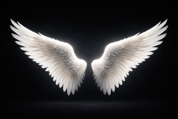 Fototapeta premium Bright white wings displayed on a dark minimal background with copy space