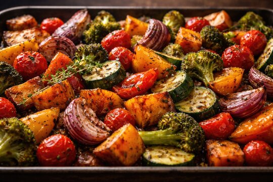Savor the flavor of roasted vegetables presented in a wide format