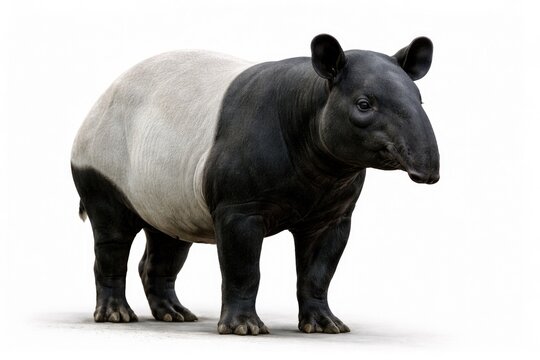 Malayan tapir standing prominently on a crisp white surface