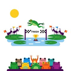 Obraz premium Frog jumping race illustration for National Frog Jumping Day